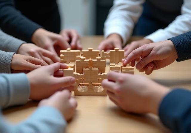 Team working on a puzzle challenge